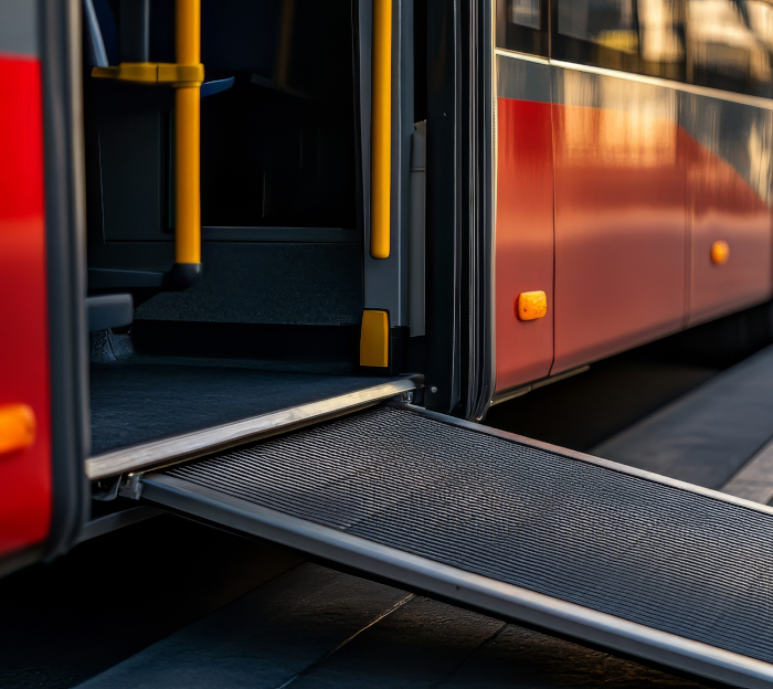 Barrierefreier Einstieg Eine ausgefahrene Rampe von einem Bus